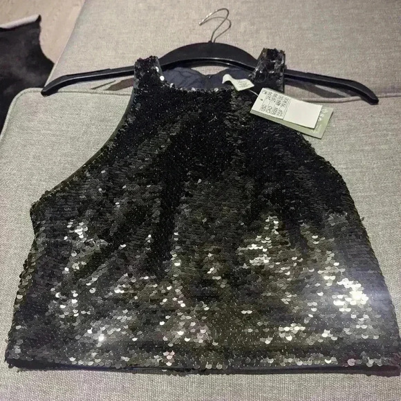 H&M Holiday Sequined Racer back Gray Crop Tank Top - size Small NWT - Picture 4 of 6